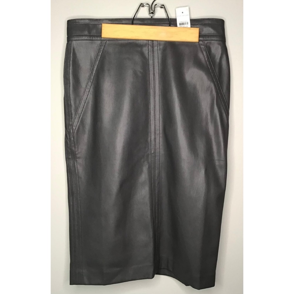 NWT Ann Taylor Faux Leather Pencil Skirt Size 4 Gray High Waist Capsule Wardrobe - Picture 15 of 15